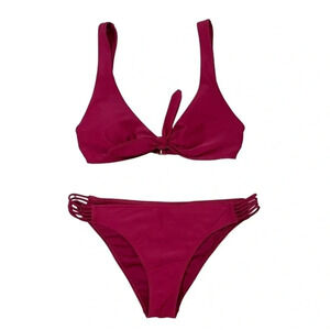 Hollister Swim Tie-Front Top Strappy Ruched Bottoms Bikini Set